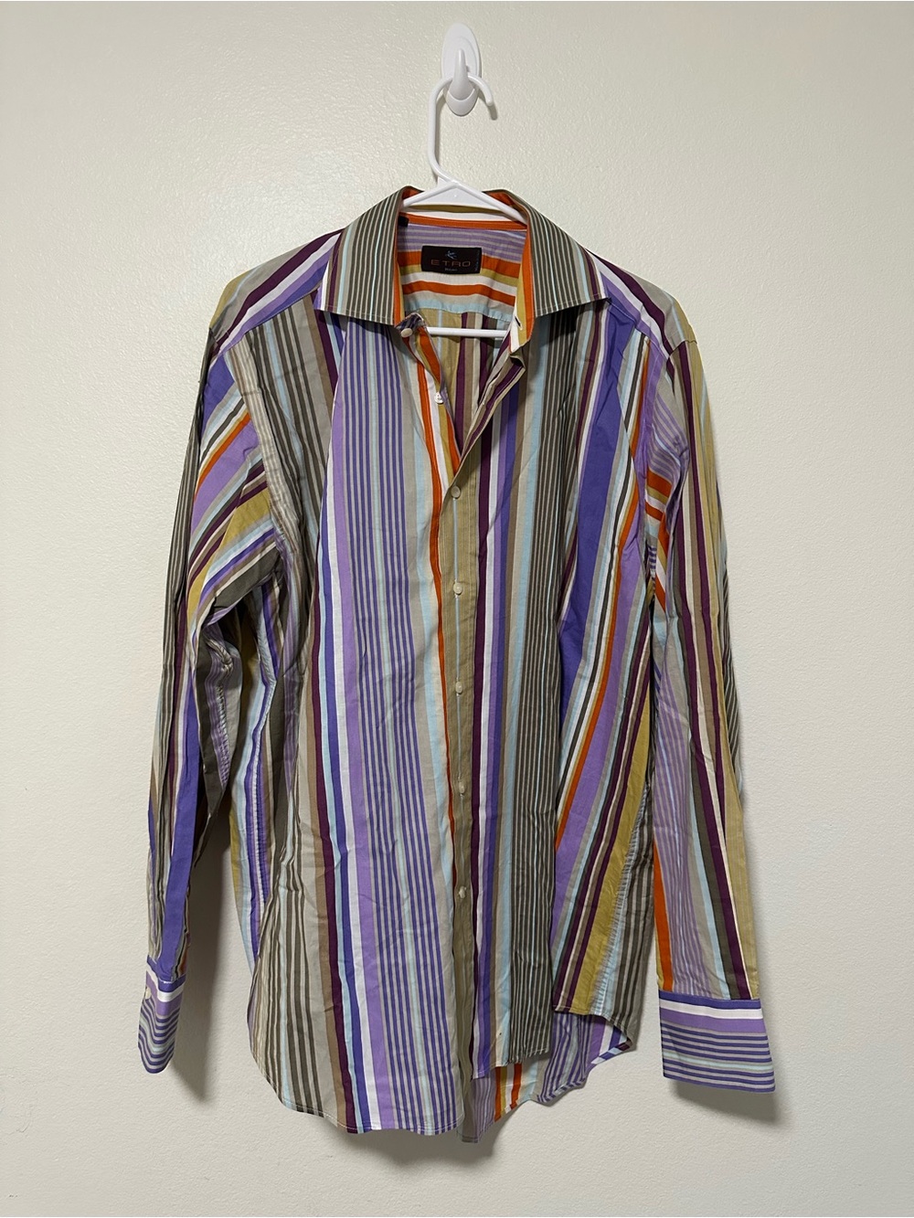 Etro Men's Multi-Stripe Button-Up Shirt in Purple and Brown
